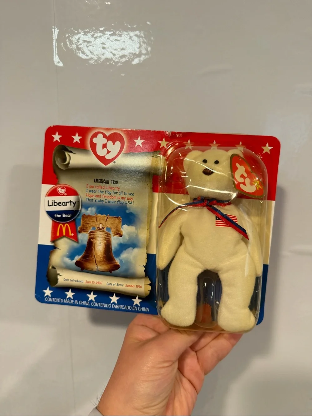 Ty Beanie Babies Patriotic Set - Patriotic Bear, Blue Whale, Gray Elephant